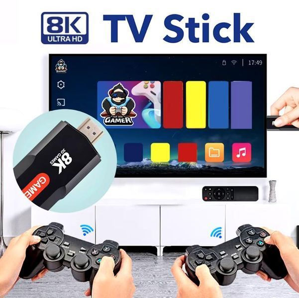 Ігрова консоль X2 Plus до телевізора 64Gb 8K HDR Game TV Stick Android TV 5G приставка з двома бездротовими джойстиками та пультом 454359380 фото