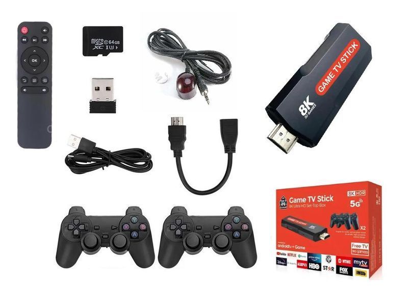 Ігрова консоль X2 Plus до телевізора 64Gb 8K HDR Game TV Stick Android TV 5G приставка з двома бездротовими джойстиками та пультом 454359380 фото