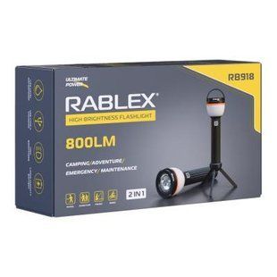 Ручний пошуковий ліхтар Rablex RB918 800 лм з двома джерелами світла, водонепроникним корпусом, дальністю променя 130 м та зарядкою Type-C для дому, туризму, риболовлі й професійних завдань RB 918 @1 фото