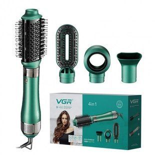 Фен-щітка для волосся VGR 1000 Вт 4в1 Green (V-493) &mdash; електрична для сушіння, випрямлення та завивки волосся з насадками для стильного укладання 8640 V 493 @2 фото
