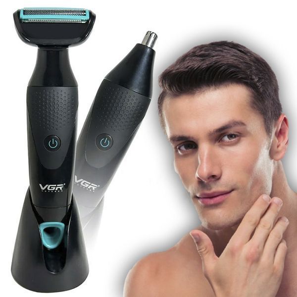 Акумуляторна електробритва-тример 2в1 VGR V-601, водостійка IPX4, USB зарядка, тример для носа та вух, сіткова бритва, чорна 7462 V 601 @1 фото