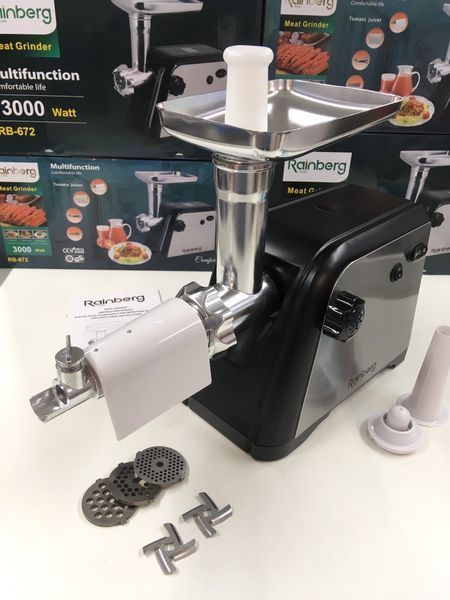 Електром'ясорубка із соковижималкою Rainberg RB 672 3000Вт Електрична м'ясорубка з насадками для ковбаси RB 672 фото