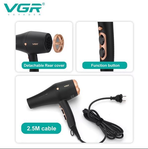 Професійний фен VGR V-462 2600 Вт з Nano Ionic, 3 температури, 2 швидкості, насадки концентратор і дифузор VGR V-462 @2 фото