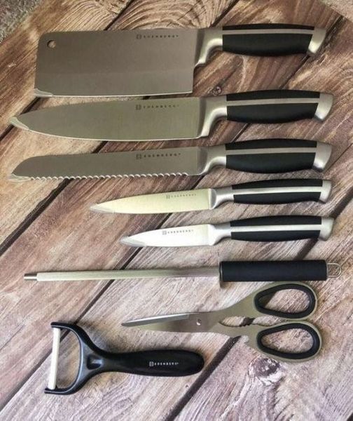 Набір кухонних ножів з нержавіючою сталі Edenberg EB 3611 для кухні на підставці 9 предметів мусат, ножиці 294609578 фото