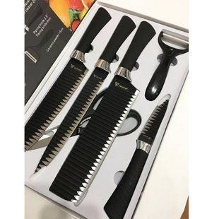 Набір кухонних ножів TOP Kitchen BN 01 6 в 1 з керамічним покриттям, ножі для овочів, м&rsquo;яса, хліба, фруктів, ножиці BN 01 фото